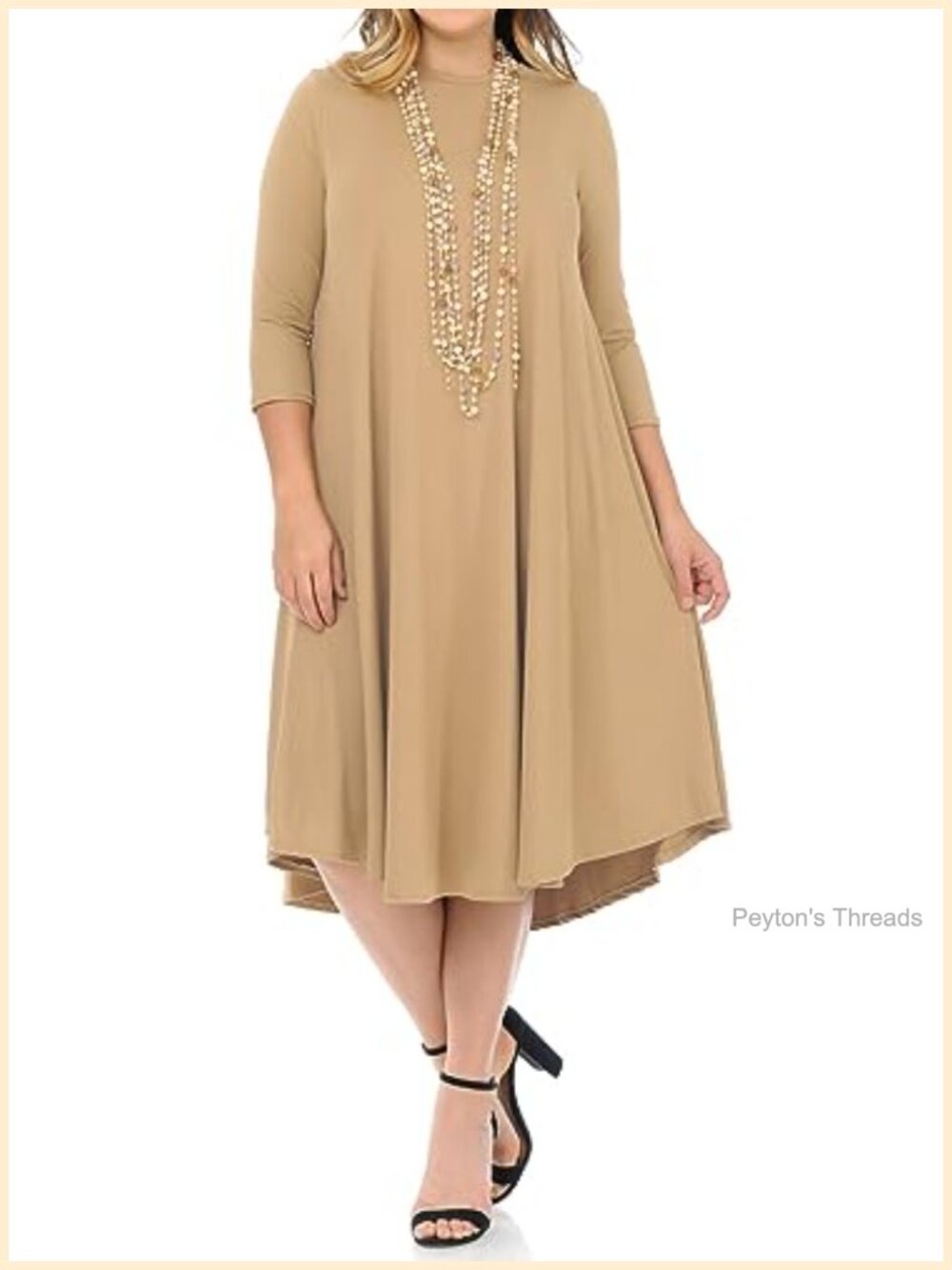 Plus Size Swing Dress 3/4 Sleeve A-Line Midi Flowy Fit Pockets Casual
